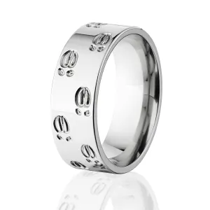 14k White Gold Elk Track Ring - Men's Wedding Bands