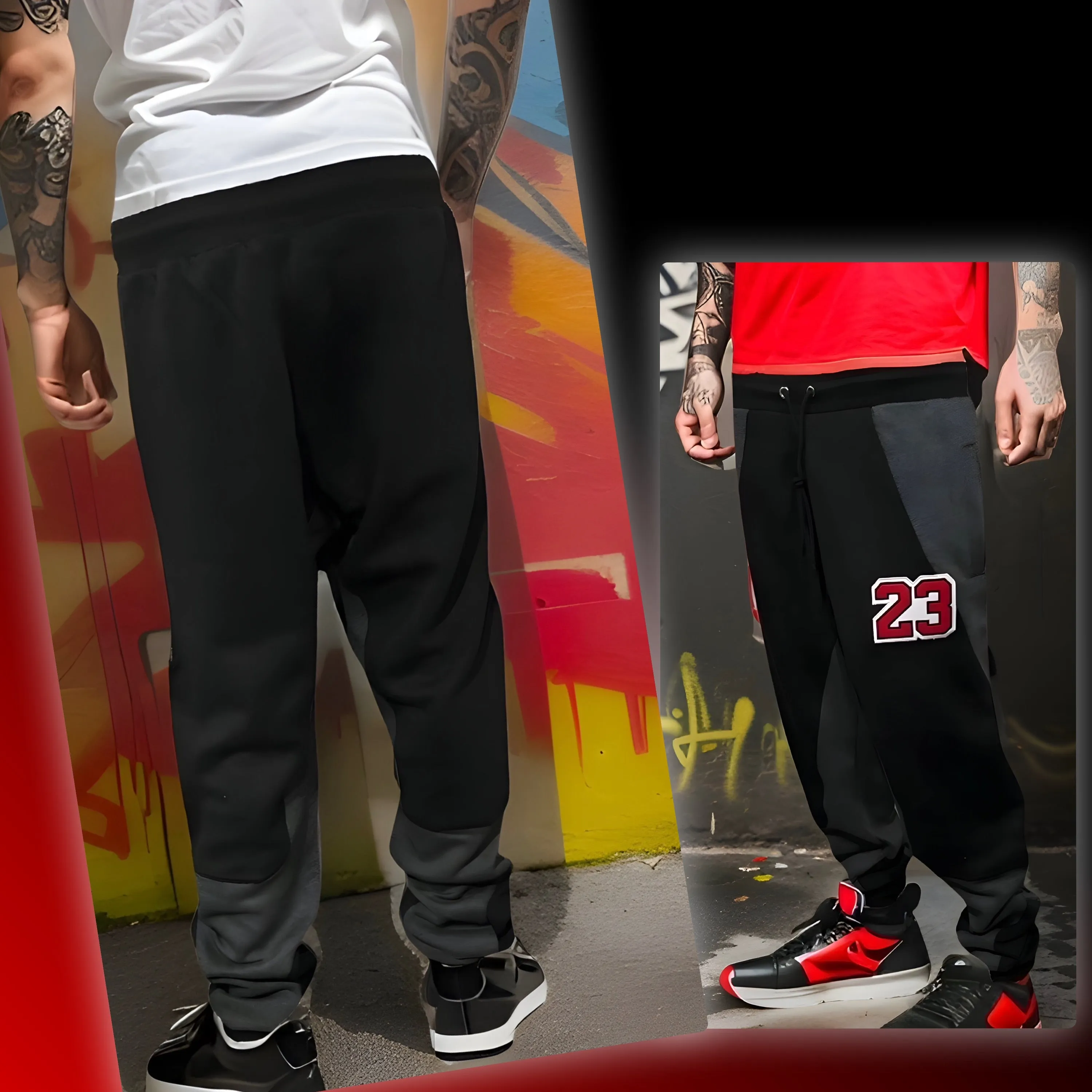 ^23^ (BLACK-DARK GREY) LUXURY JOGGER SWEATPANTS (CUT & SEW)