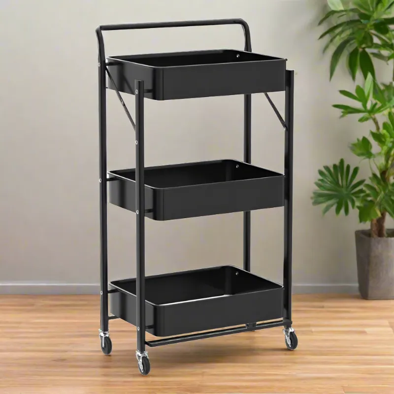 3-Tier Foldable & Rolling Metal Kitchen Trolley