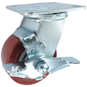 4" x 2" Polyurethane Wheel Swivel Brake Caster - 600 Lbs Capacity