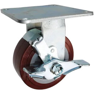 5" x 2" Polyurethane on Polyolefin Wheel Rigid Brake Caster with 5" x 5-1/2" Top Plate - 750 Lbs Capacity