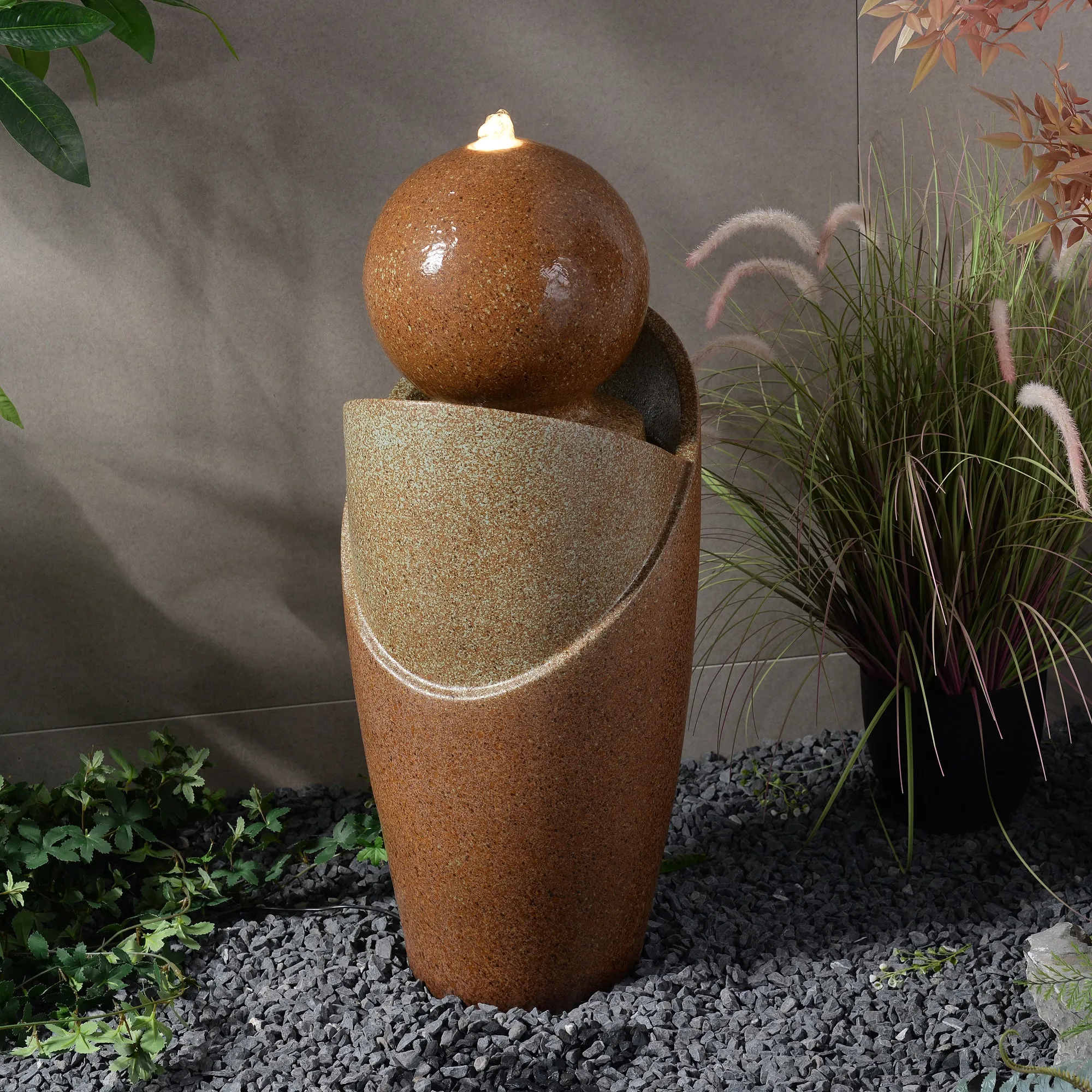 79586-07-RU -  Ceramic Fountain with Lights - Brown Elegance