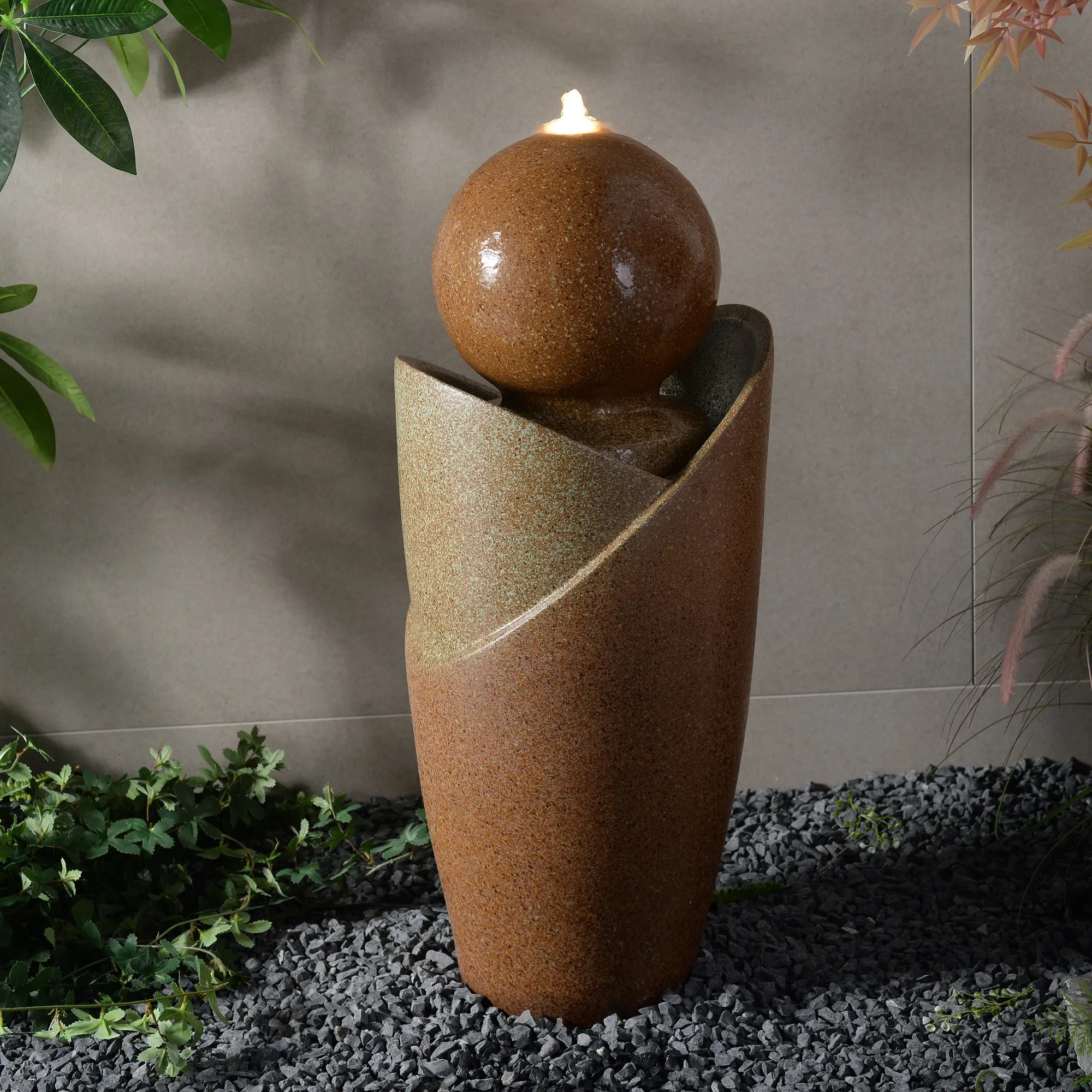 79586-07-RU -  Ceramic Fountain with Lights - Brown Elegance