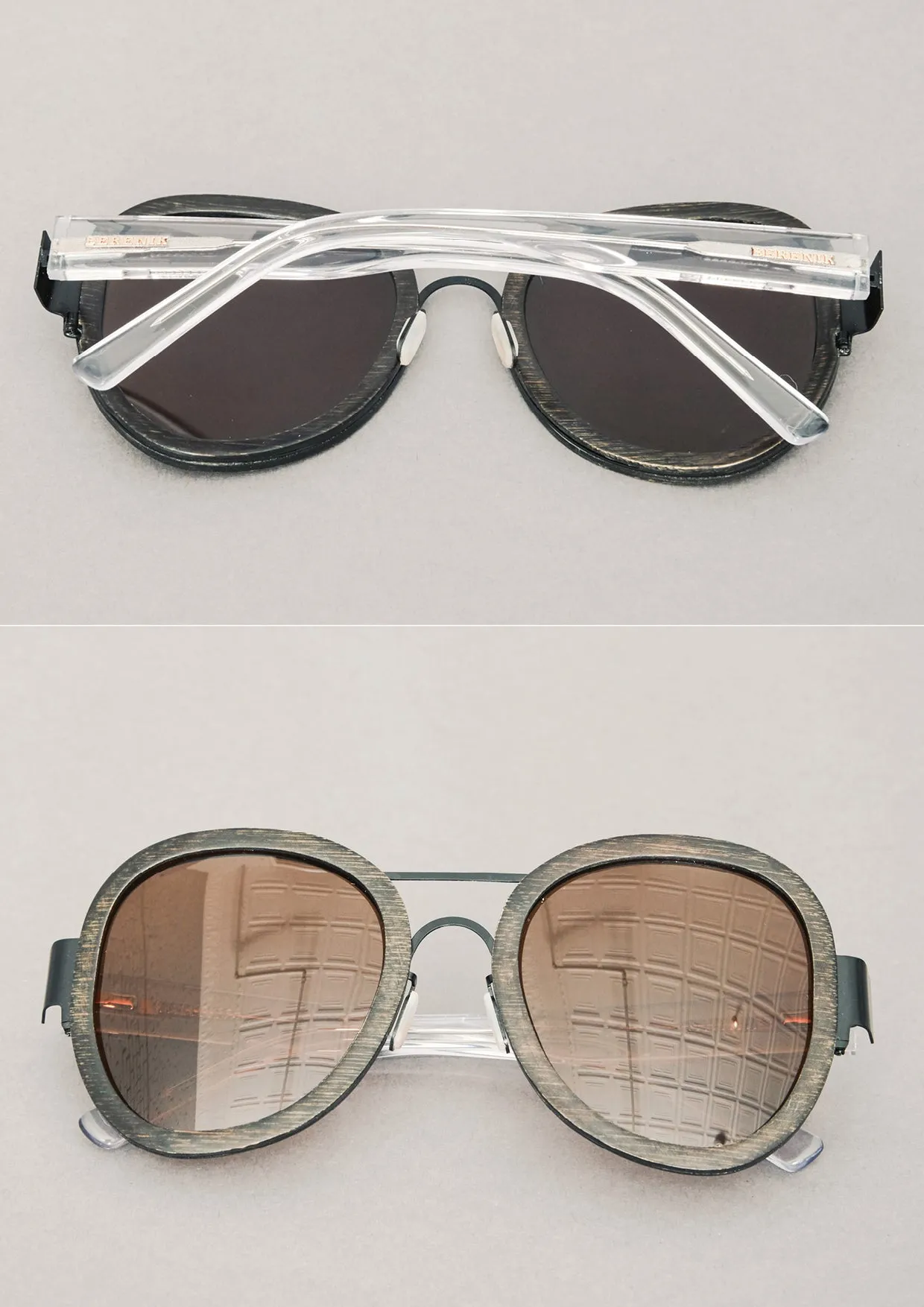 BIG UNISEX BAMBOO SUNGLASSES - dark brown with transparent temples