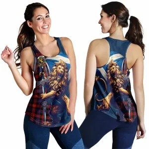 Brown (Broun) Tartan Family Crest Women's Racerback Tanks with Scottish Majestic Lion