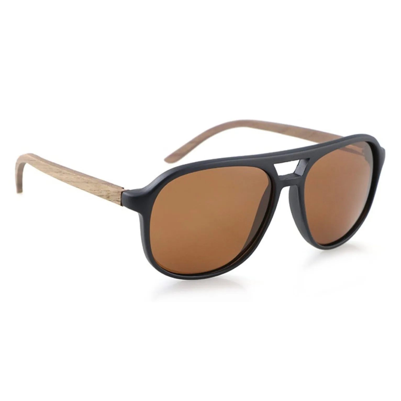 Brown Polarized Wood Aviator Sunglasses