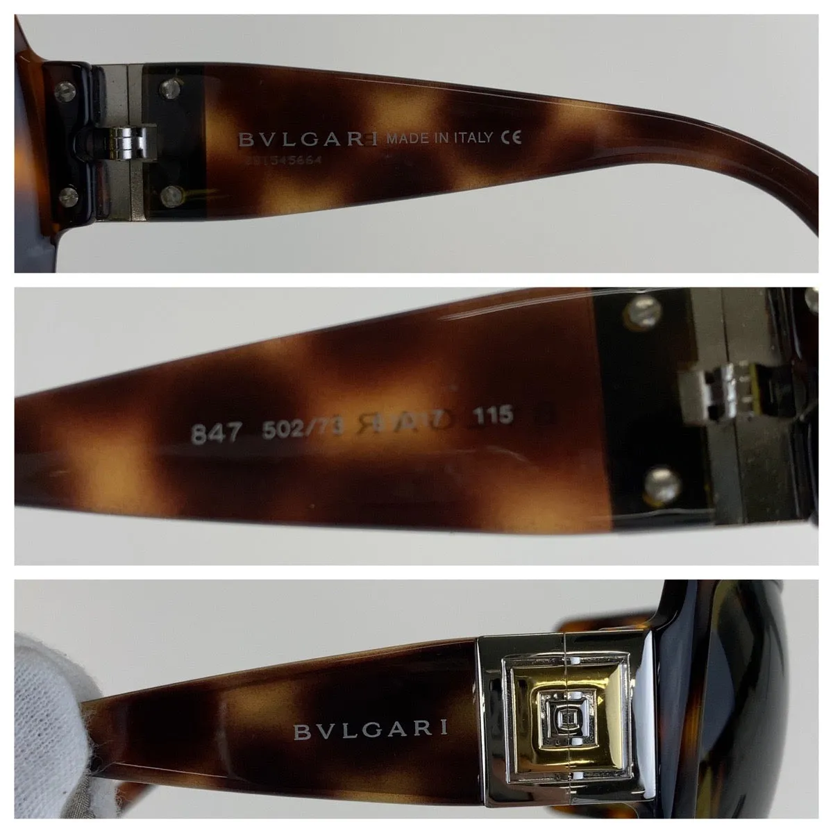 Bvlgari Brown Rhinestone Plastic Square Sunglasses