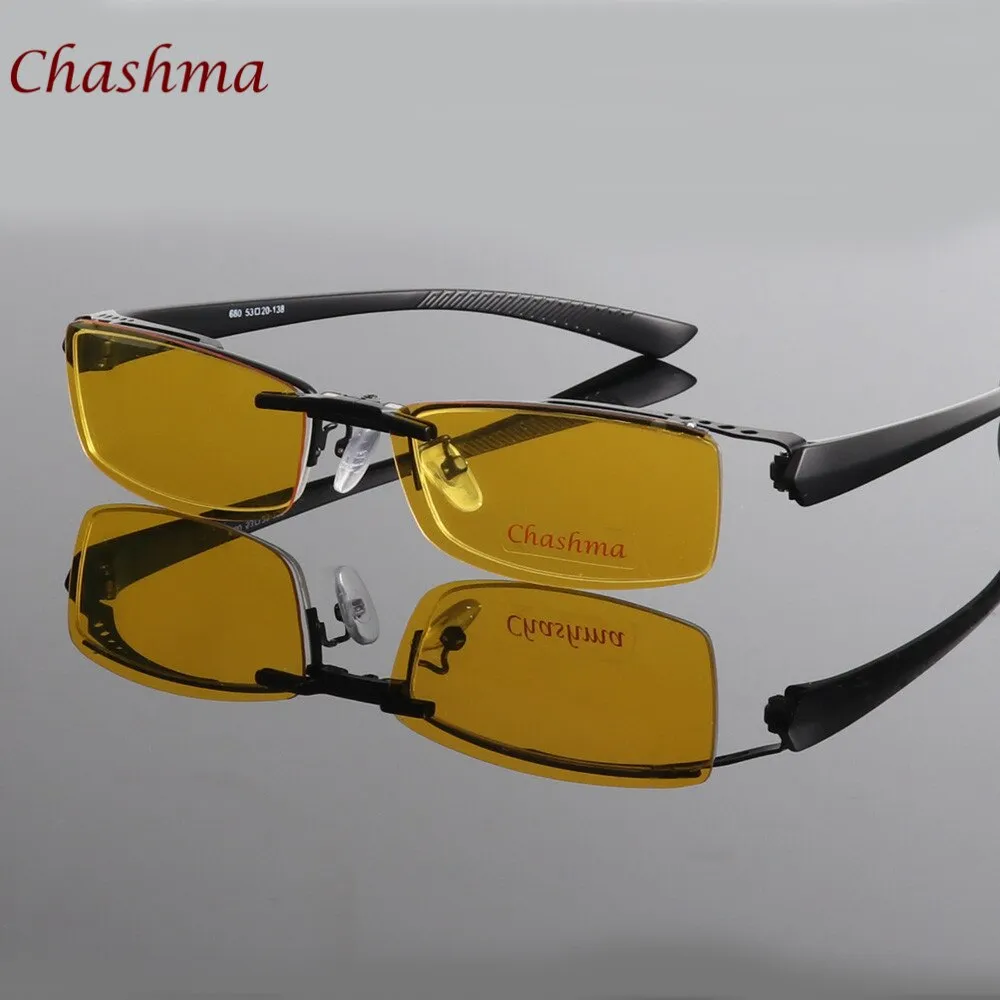 Chashma Ochki Men's Semi Rim Rectangle Alloy Eyeglasses Clip On Polarized Sunglasses 680