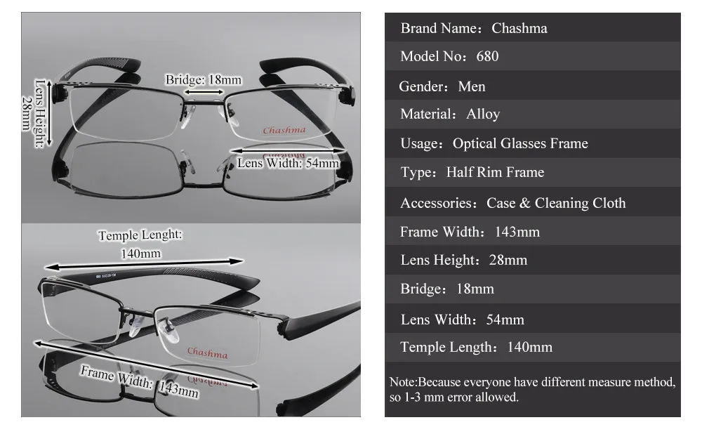 Chashma Ochki Men's Semi Rim Rectangle Alloy Eyeglasses Clip On Polarized Sunglasses 680