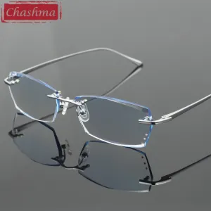 Chashma Ottica Men's Rimless Rectangle Titanium Eyeglasses Tinted Lenses 077