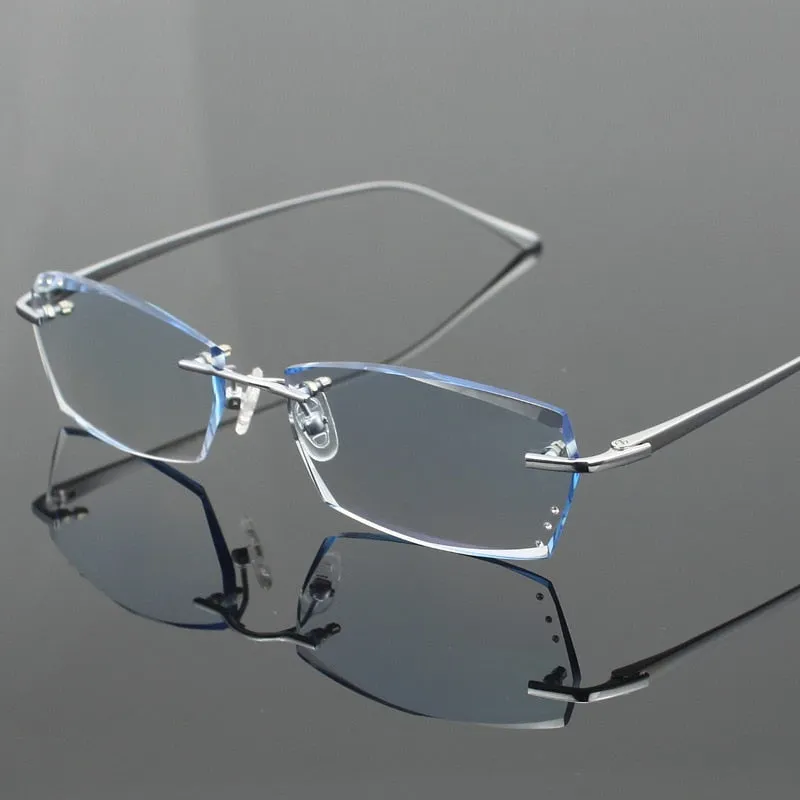 Chashma Ottica Men's Rimless Rectangle Titanium Eyeglasses Tinted Lenses 077