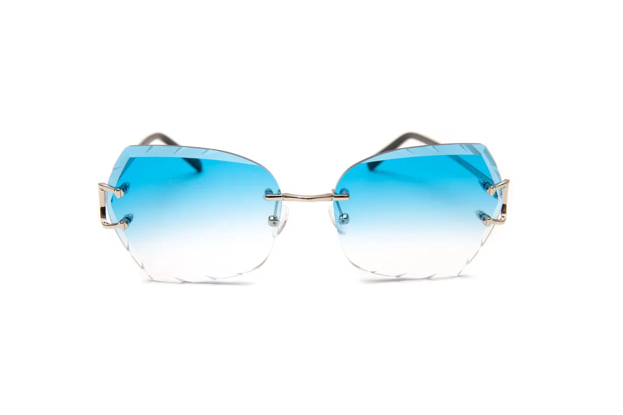 CLASSIC C Silver Rimless Sunglasses, Gradient Blue Butterfly Lenses