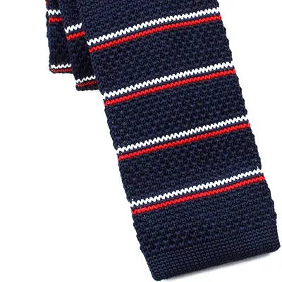 Classy Men Navy Blue Striped Square Knit Tie