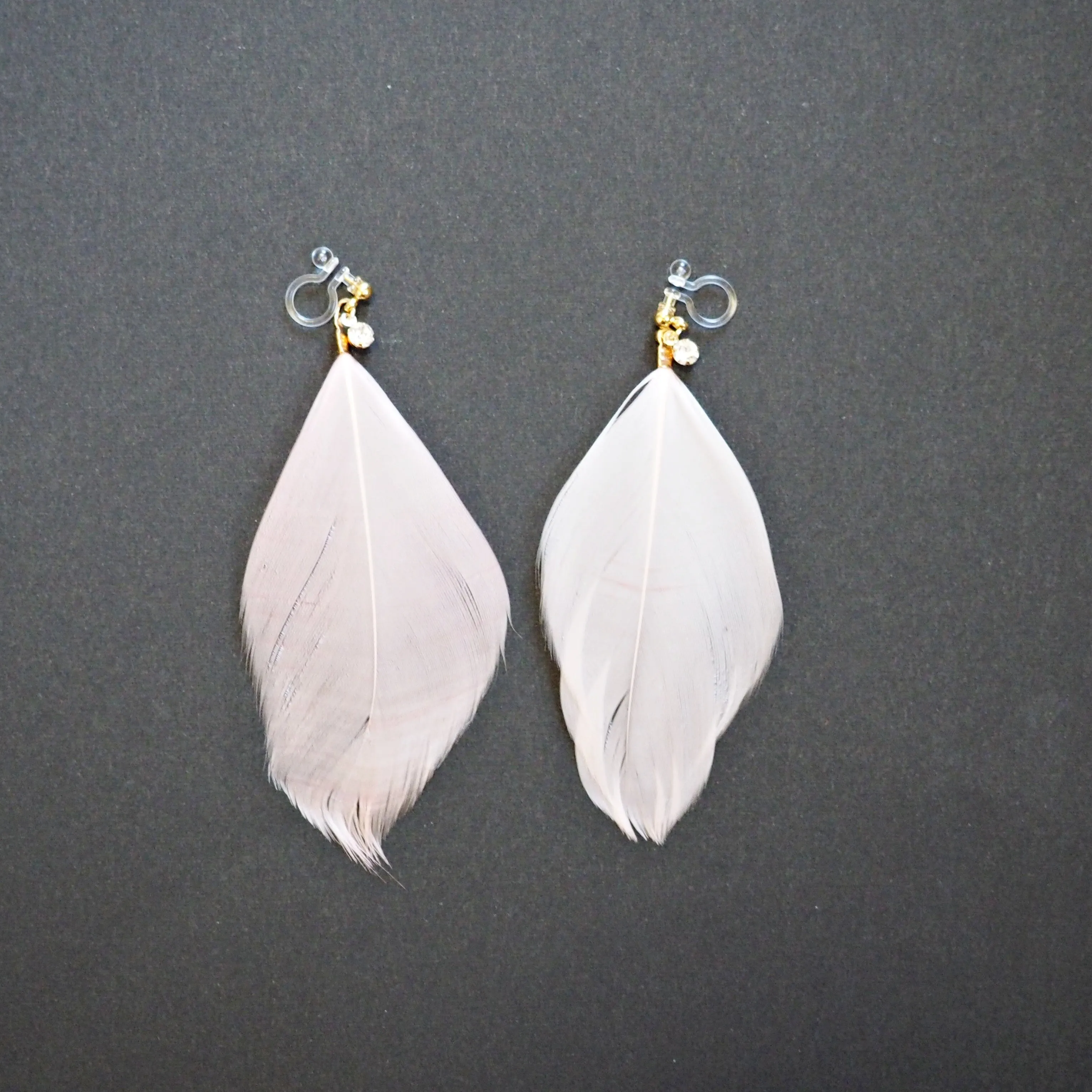 Dangle Feather Invisible Clip On Earrings ( White, Pink, Green, Black, White & Gold, Black & Silver)