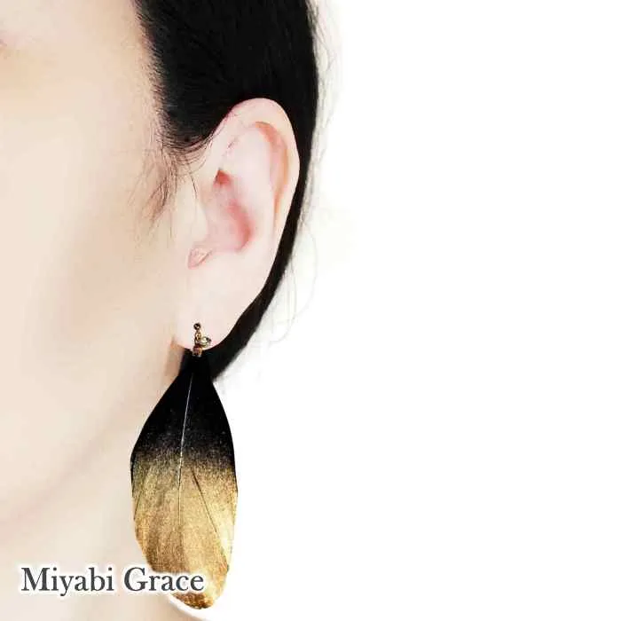 Dangle Feather Invisible Clip On Earrings ( White, Pink, Green, Black, White & Gold, Black & Silver)