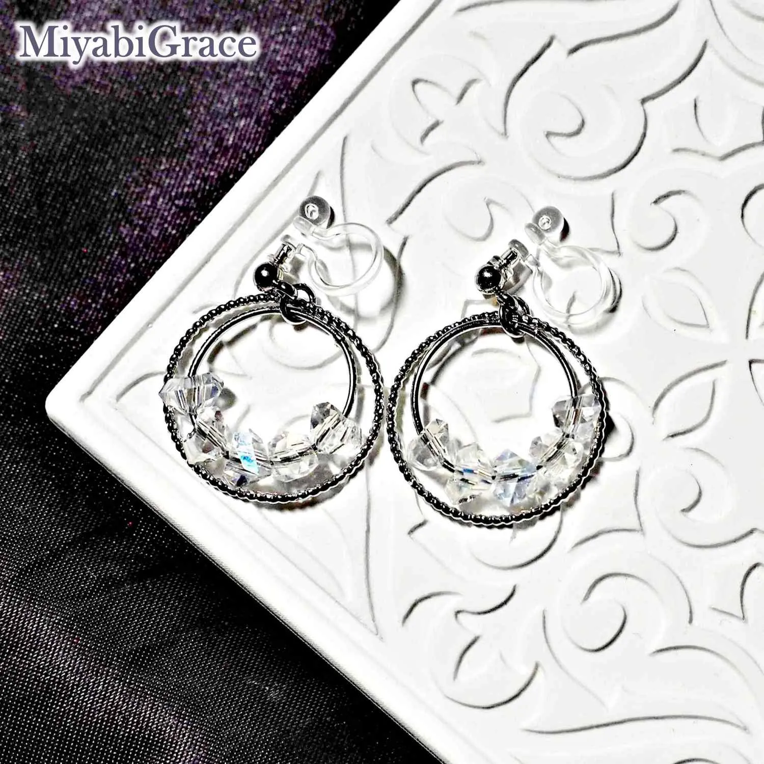 Dangle Rhinestone Crystal Hoop Invisible Clip On Earrings