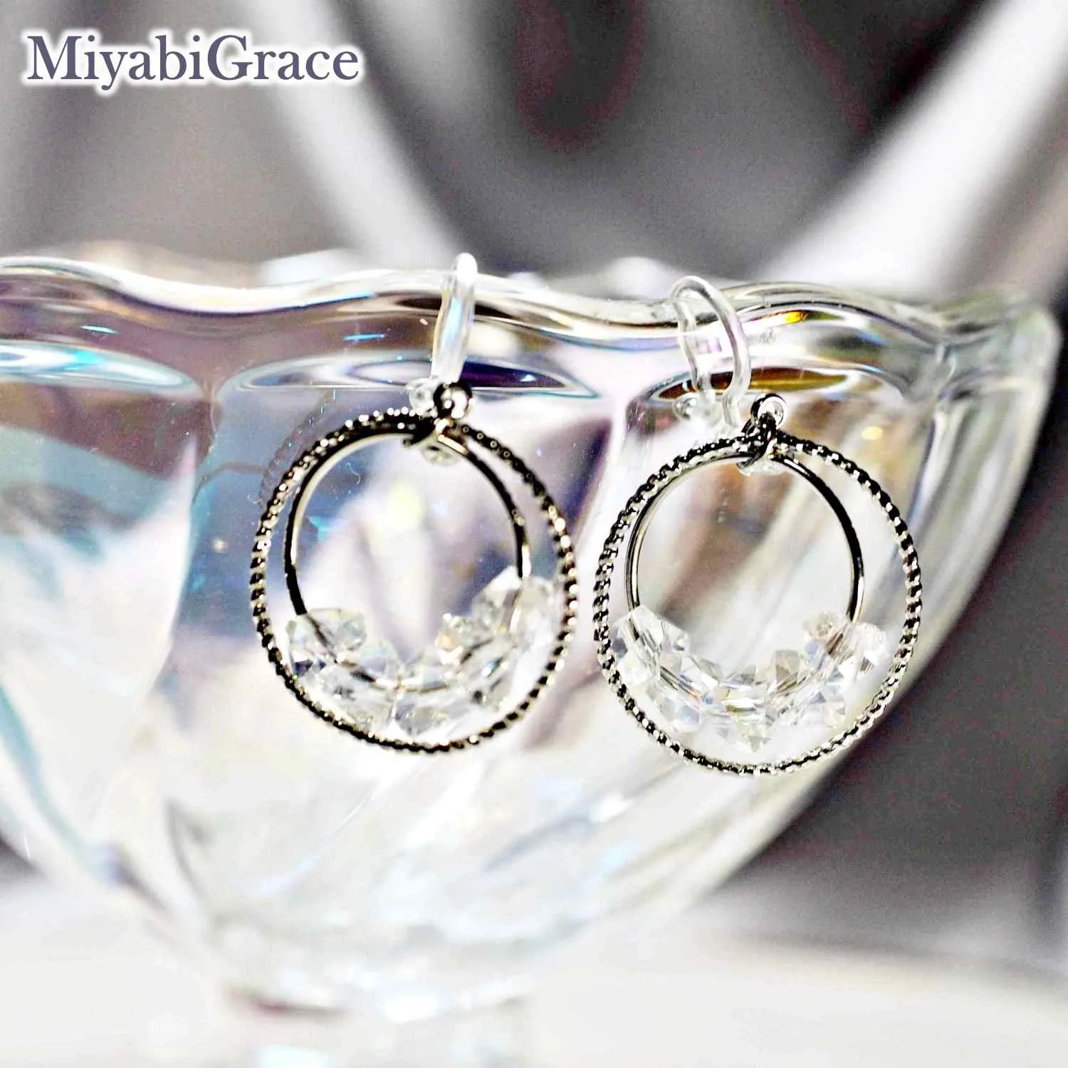 Dangle Rhinestone Crystal Hoop Invisible Clip On Earrings