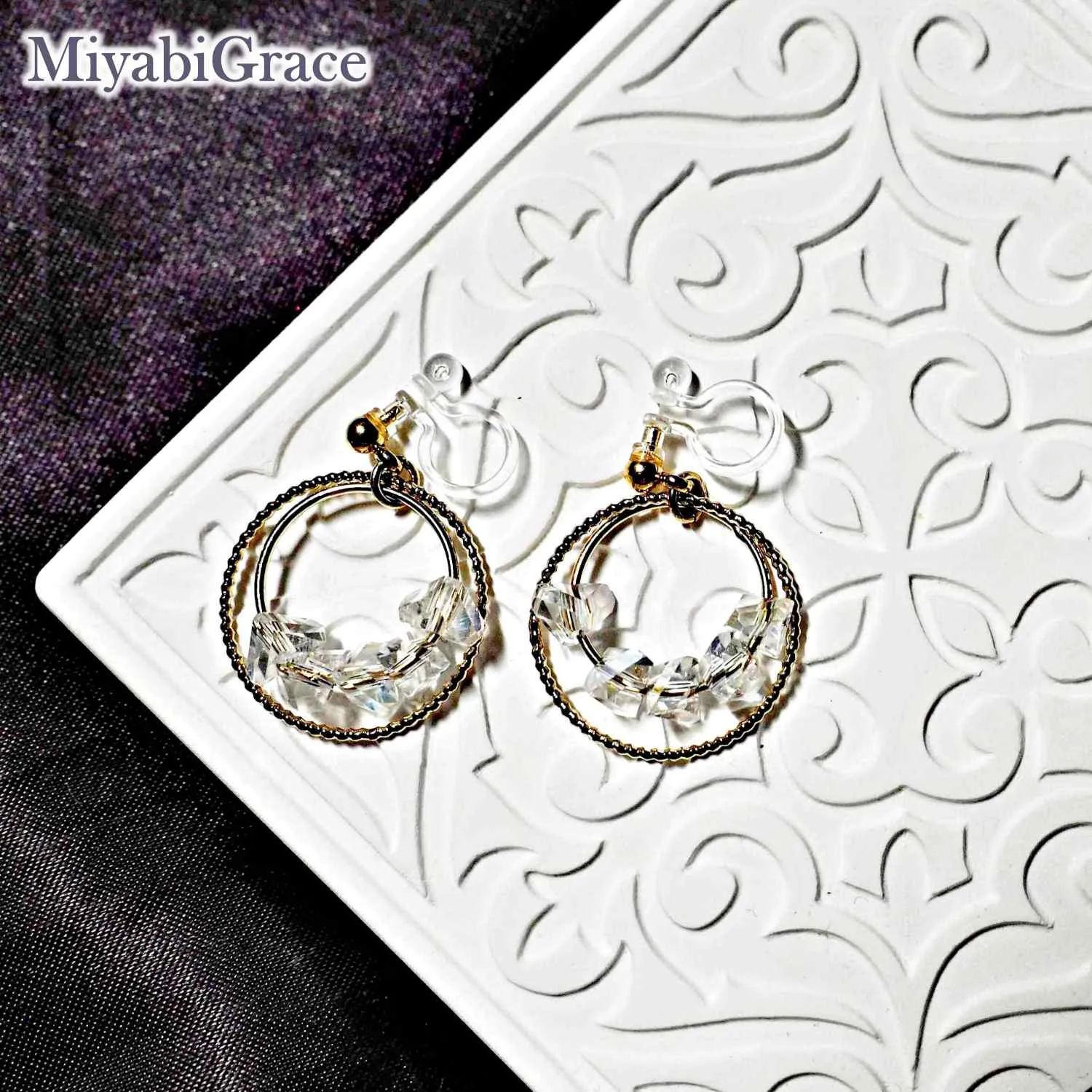 Dangle Rhinestone Crystal Hoop Invisible Clip On Earrings