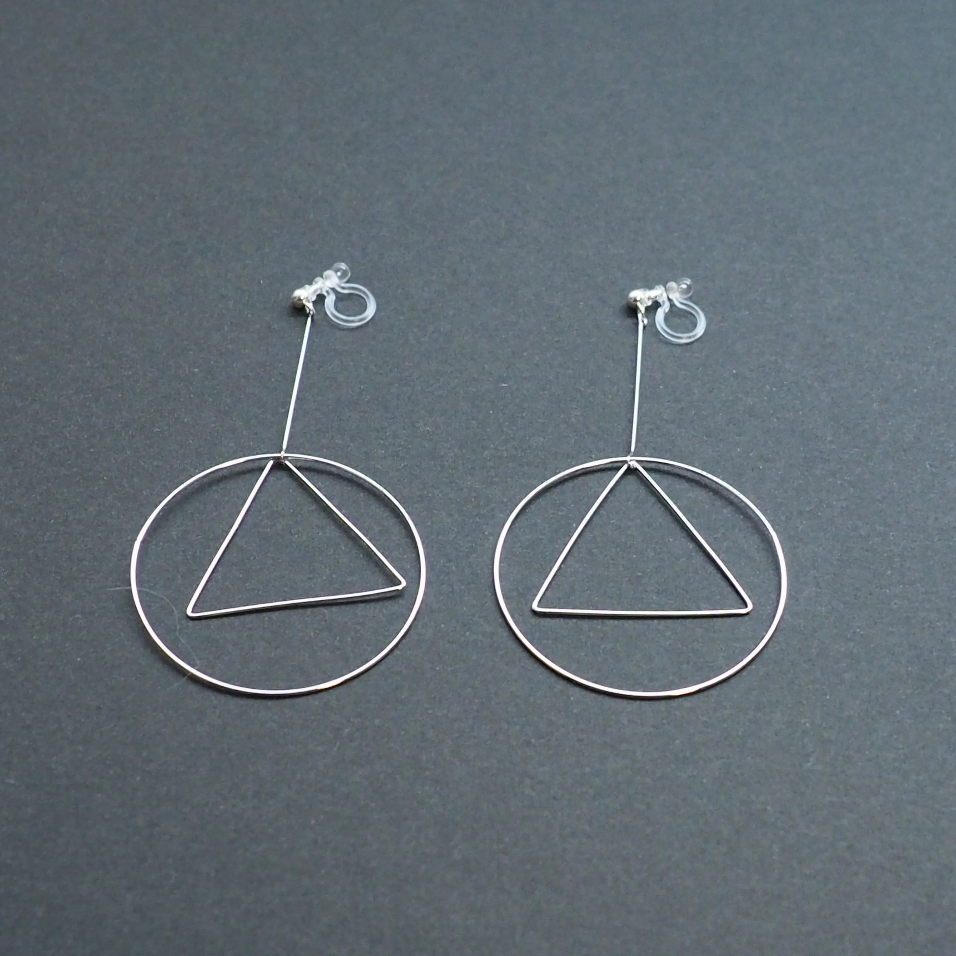 Dangle Silver Geometric Hoop Invisible Clip On Earrings