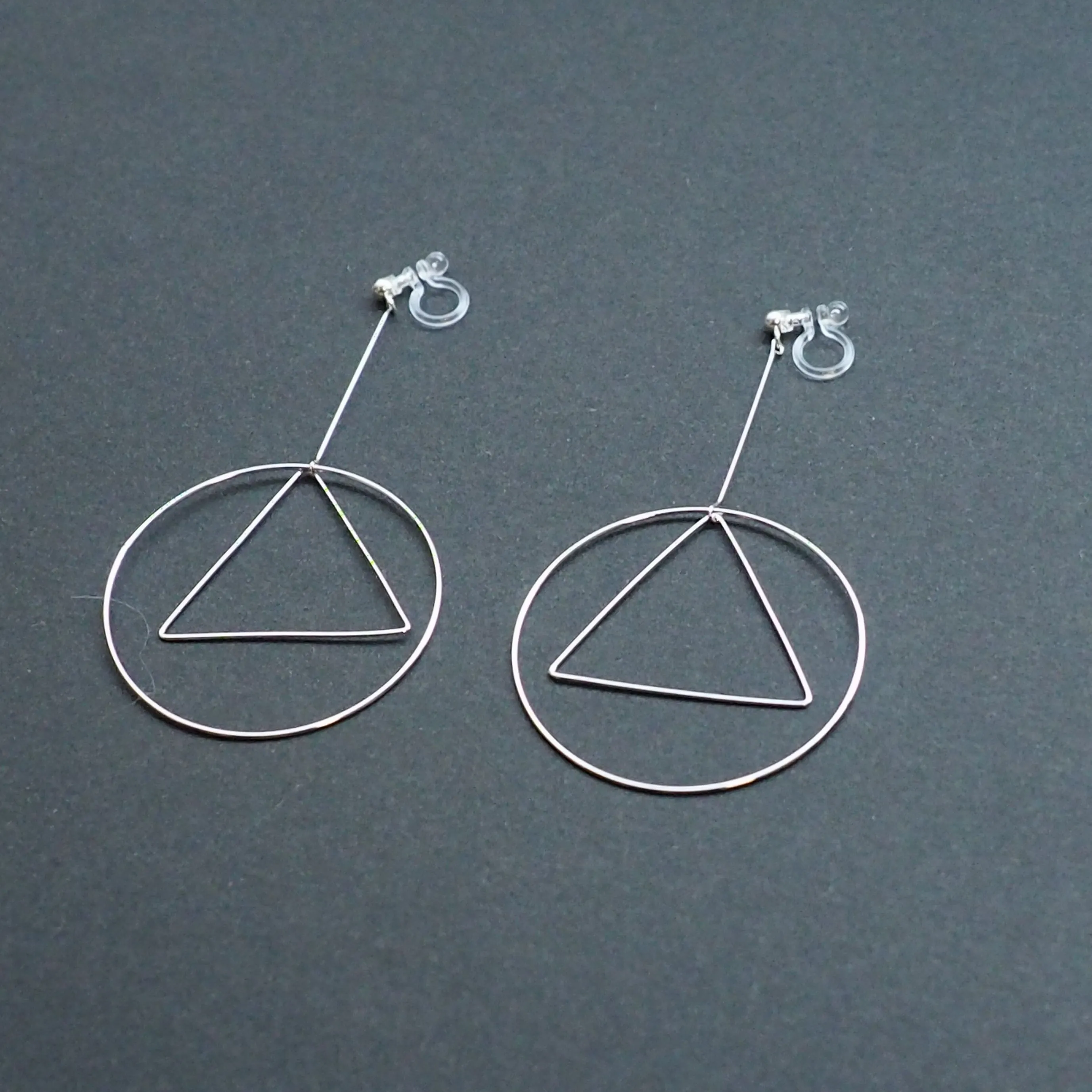 Dangle Silver Geometric Hoop Invisible Clip On Earrings