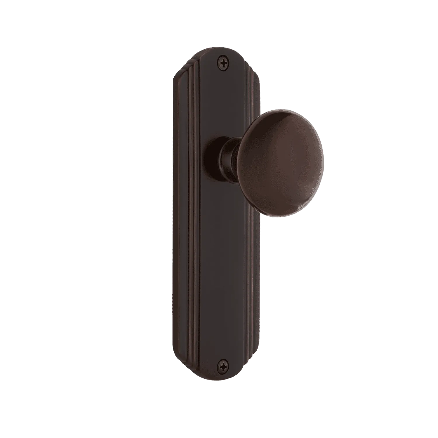 Deco Long Plate with Brown Porcelain Knob in Timeless Bronze