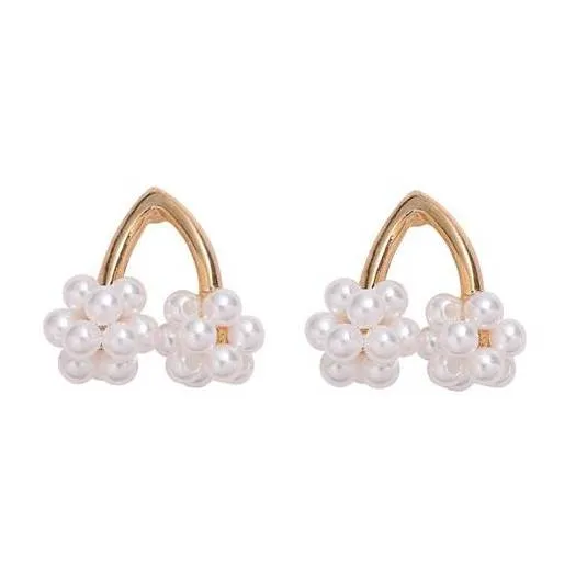 Double White Pearl Ball Gold Invisible Clip On Earrings