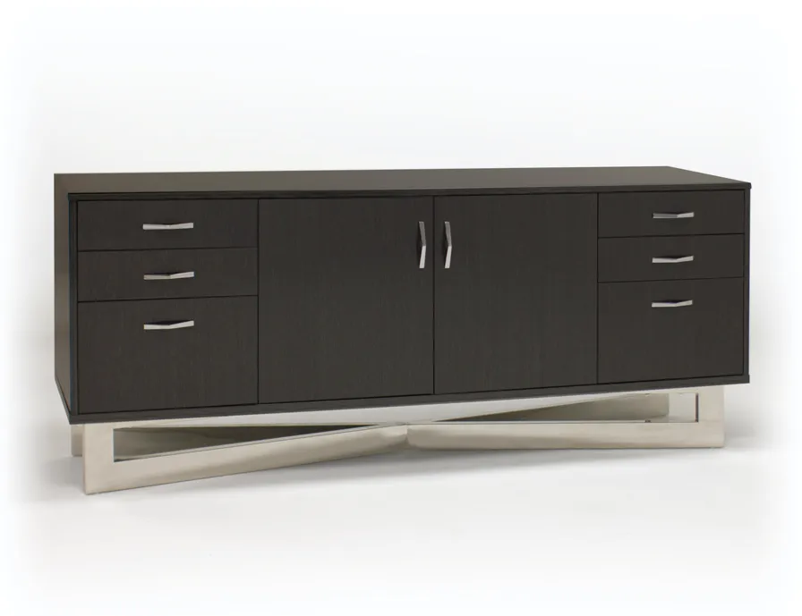 Elegant 75" Credenza in High Gloss Gray Oak Finish