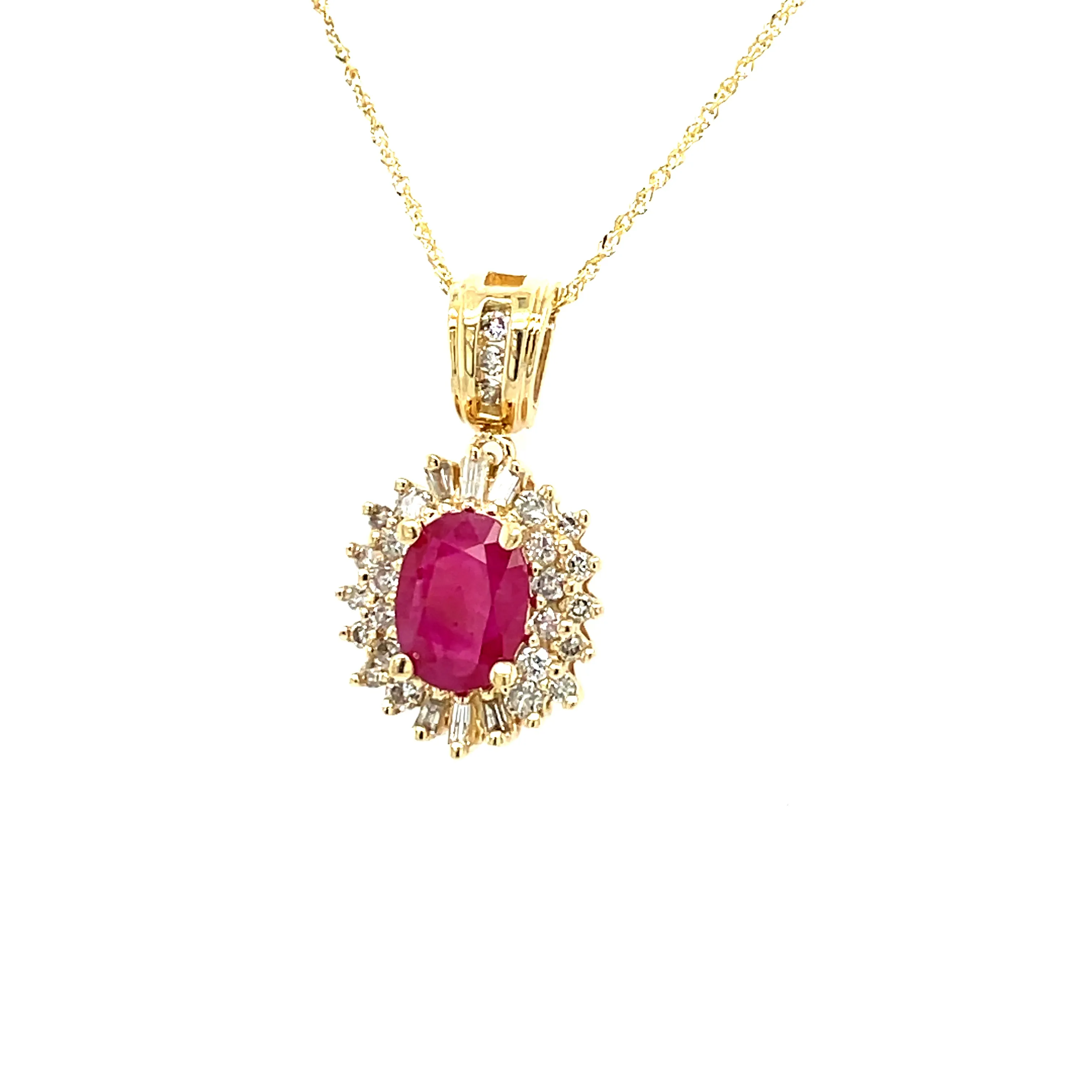 ESTATE 14KY Gold Treated Ruby & Diamond Necklace