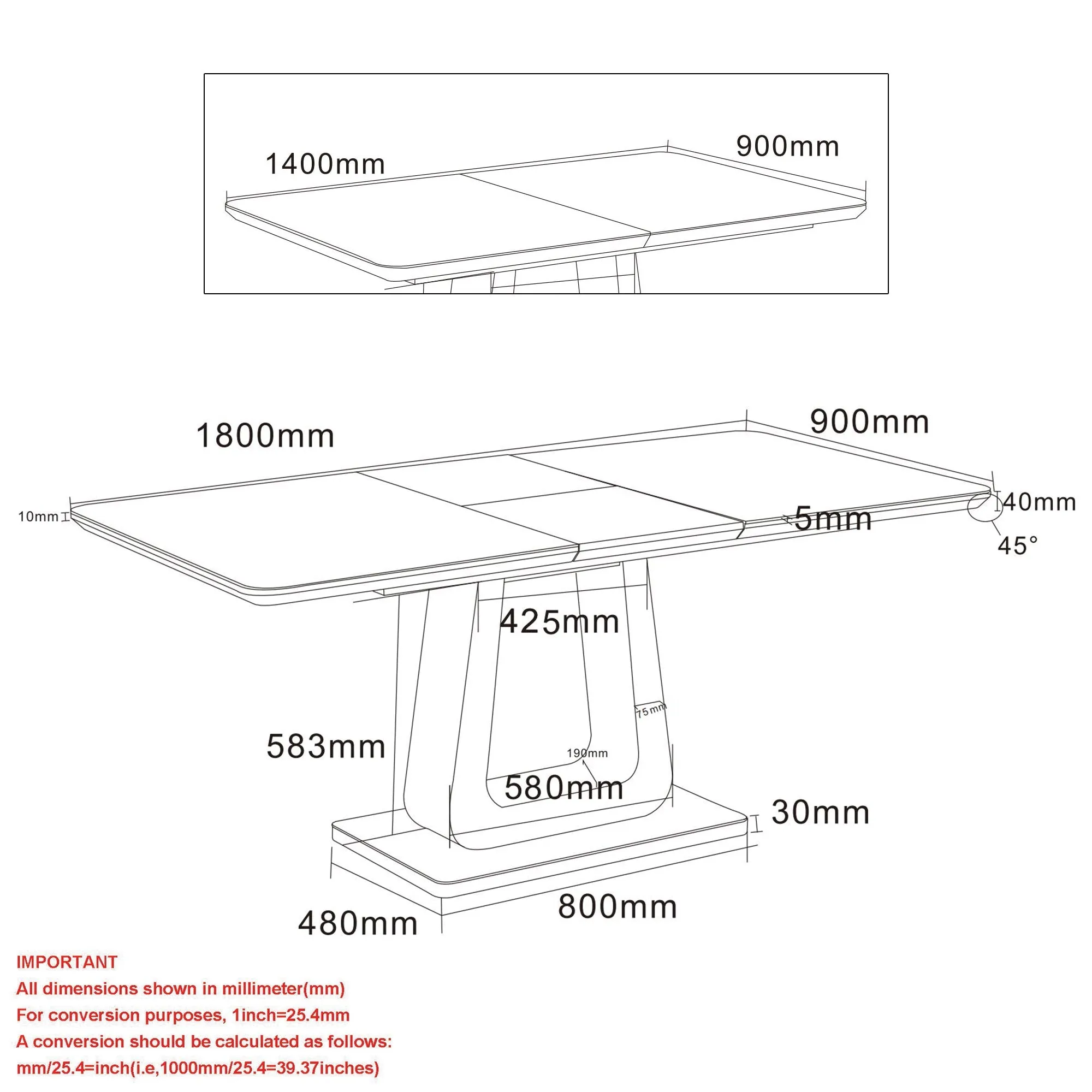 Extendable Rectangular Dining Table Corvus Grey