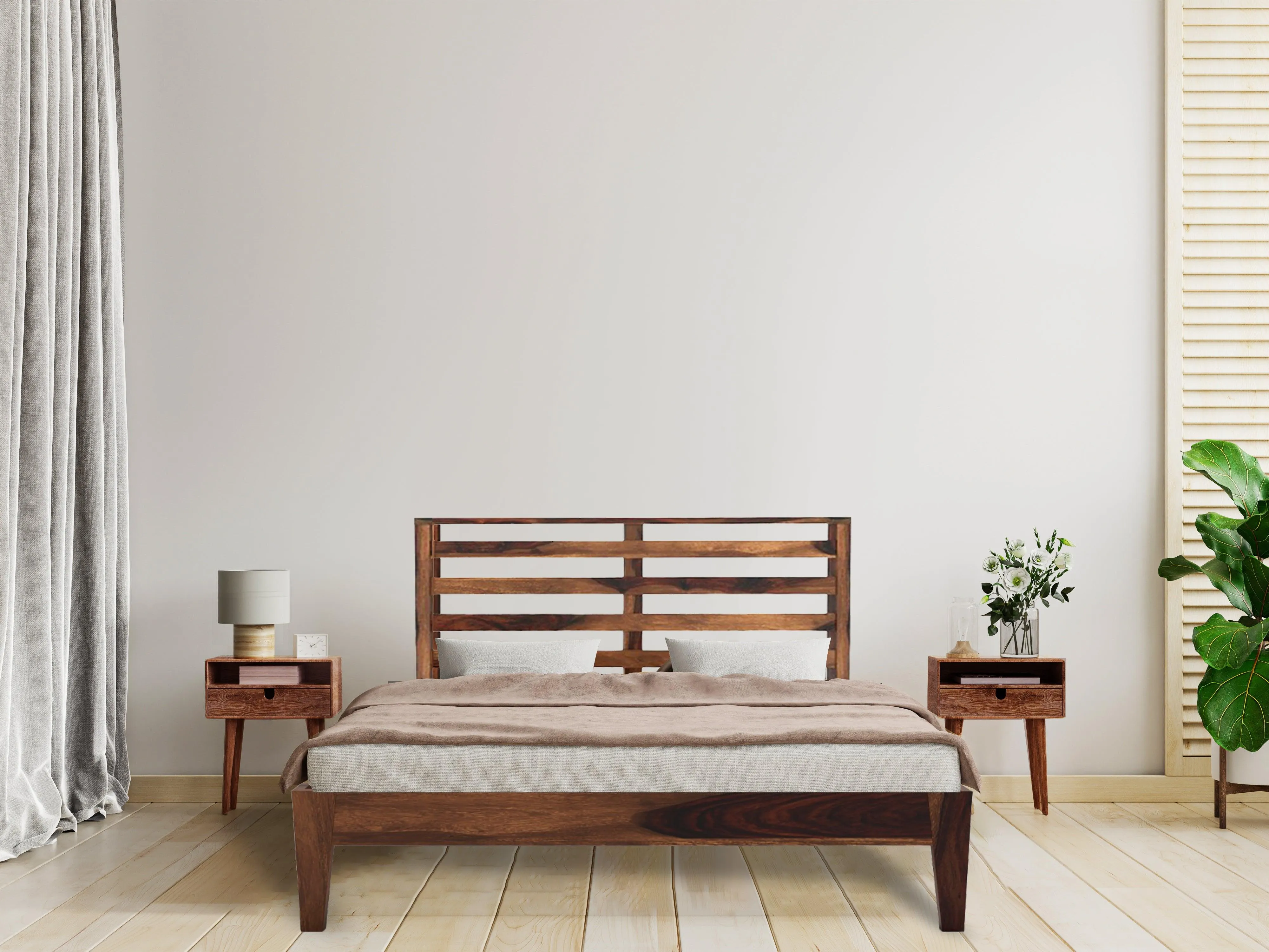 FEENA BED QUEEN Sheesham Wood (Honey Finish)