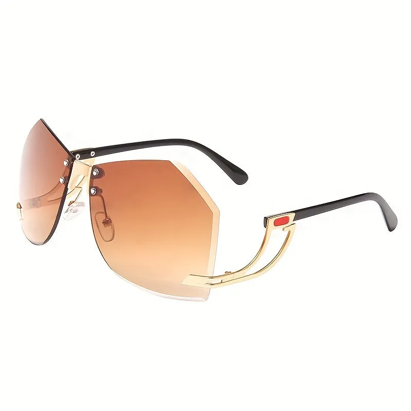 Flossy Oversize Irregular Rimless Frames Sunglasses