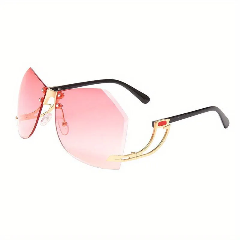 Flossy Oversize Irregular Rimless Frames Sunglasses