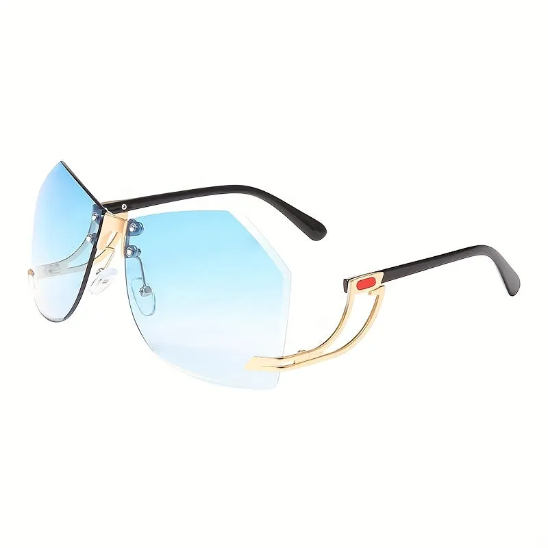 Flossy Oversize Irregular Rimless Frames Sunglasses