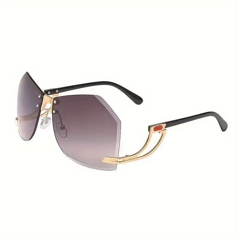 Flossy Oversize Irregular Rimless Frames Sunglasses