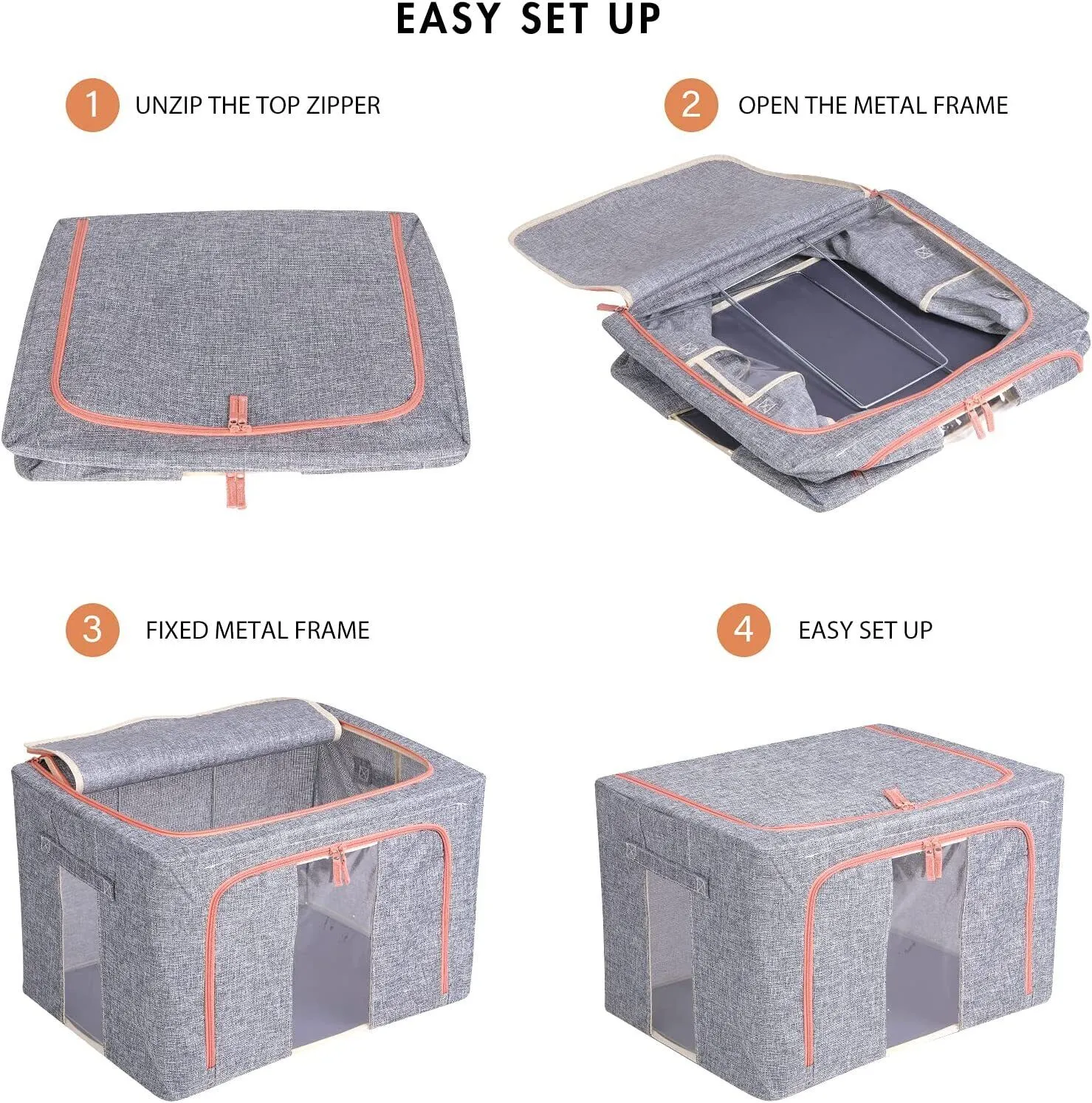 Foldable 24L Linen Storage Box, Steel Frame, 2 Windows