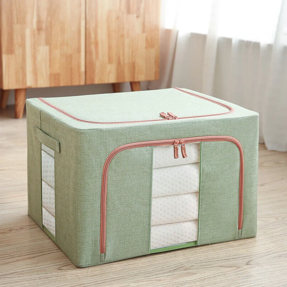 Foldable 24L Linen Storage Box, Steel Frame, 2 Windows