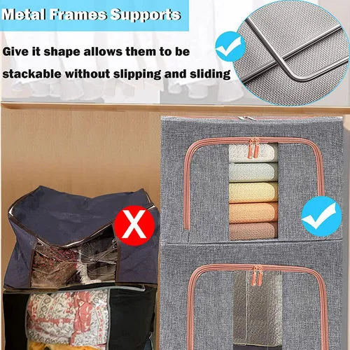 Foldable 24L Linen Storage Box, Steel Frame, 2 Windows