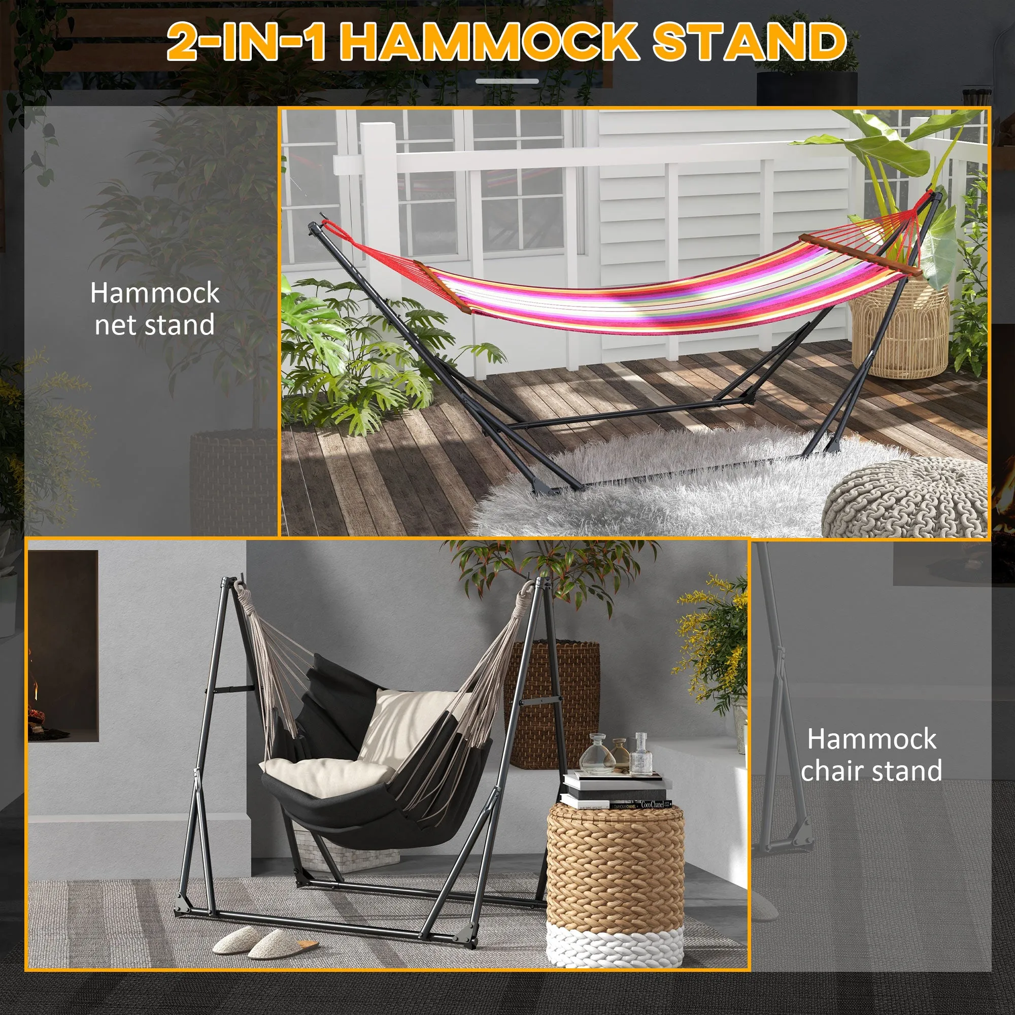 Foldable Hammock Stand, Portable Hammock with Metal Frame, 2 in 1 Hammock Net Stand, Hammock Chair Stand, Load Capacity 120kg