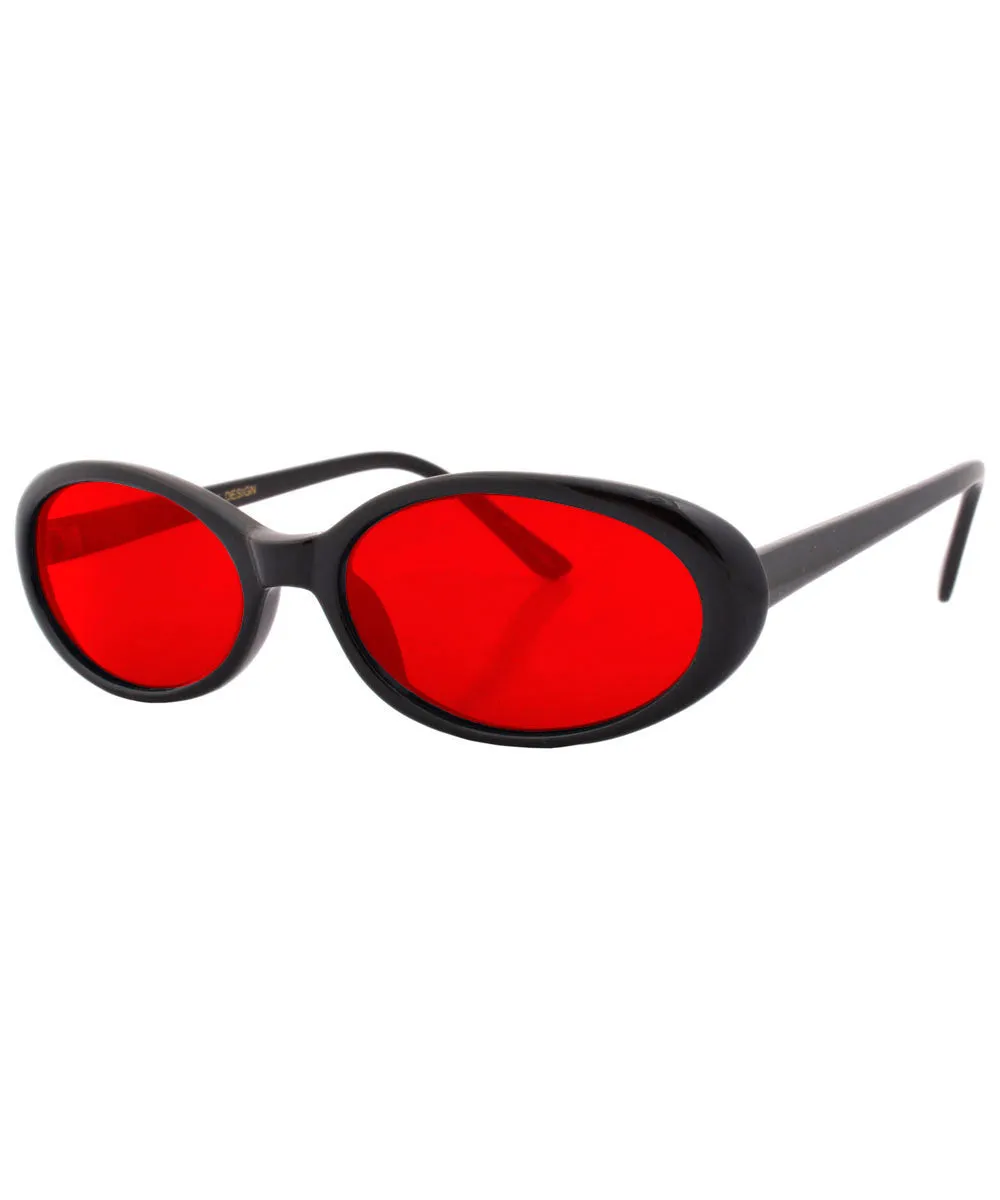 FUNKED Black/Red Oval Sunglasses