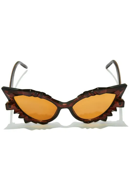 Geometric Crystal Cat-Eye Sunglasses in Brown