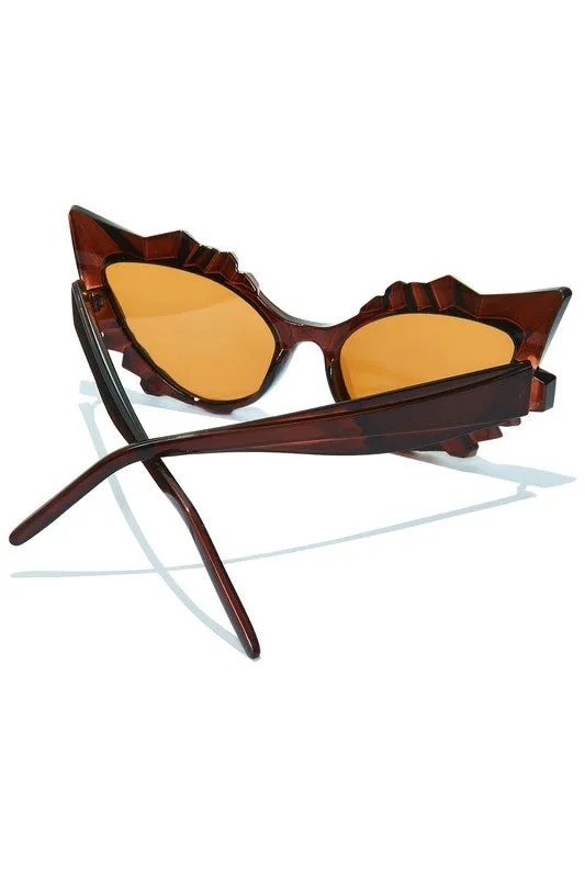 Geometric Crystal Cat-Eye Sunglasses in Brown