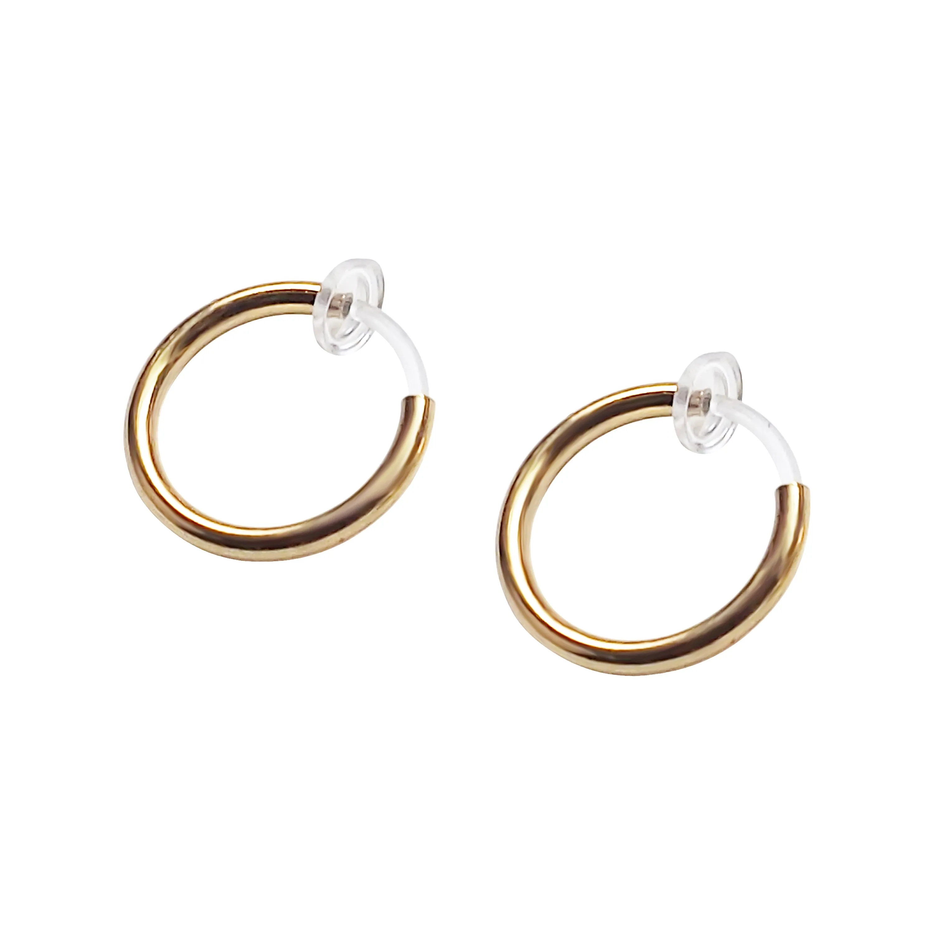 Gold 12mm 15mm Resin Clip On Hoop Earrings