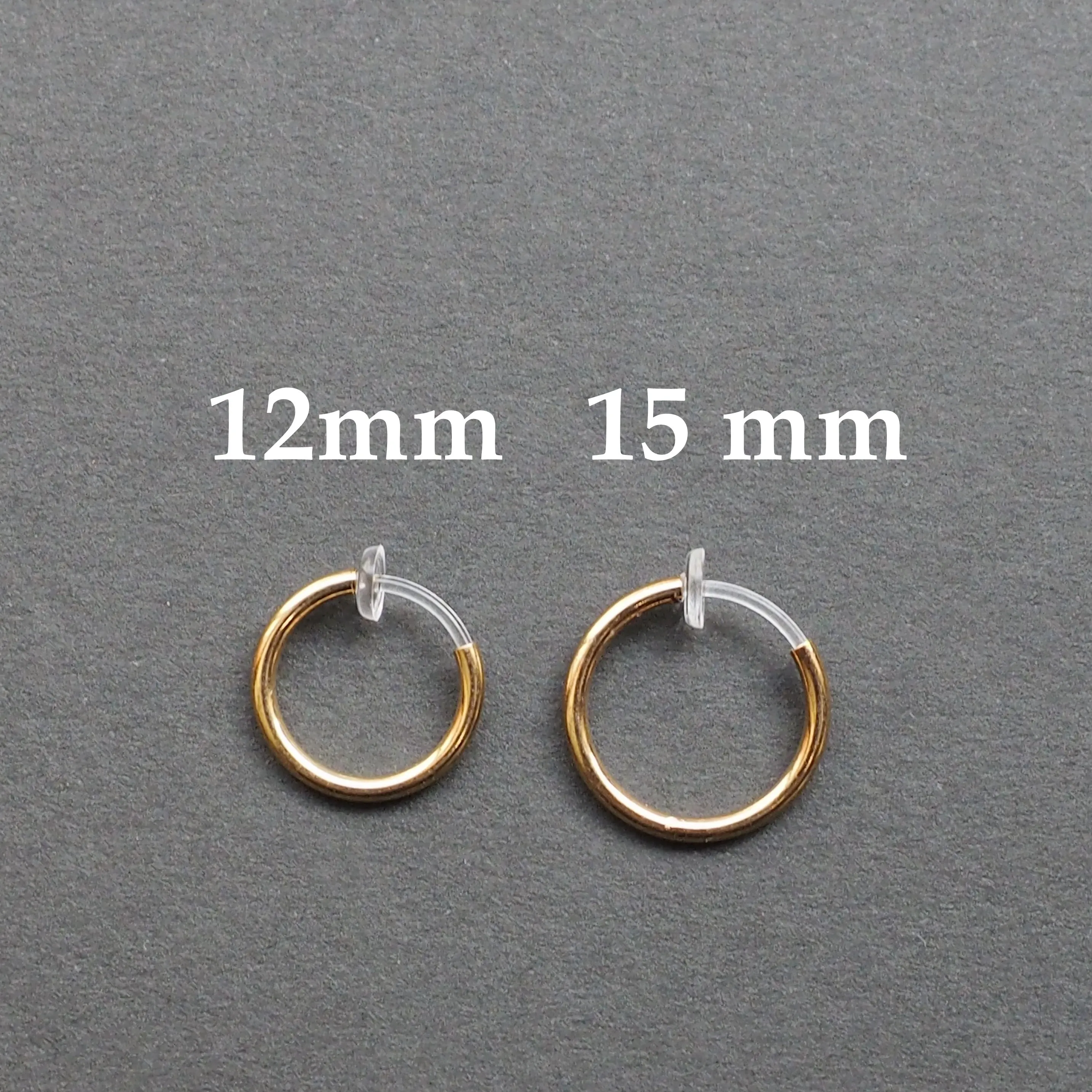 Gold 12mm 15mm Resin Clip On Hoop Earrings