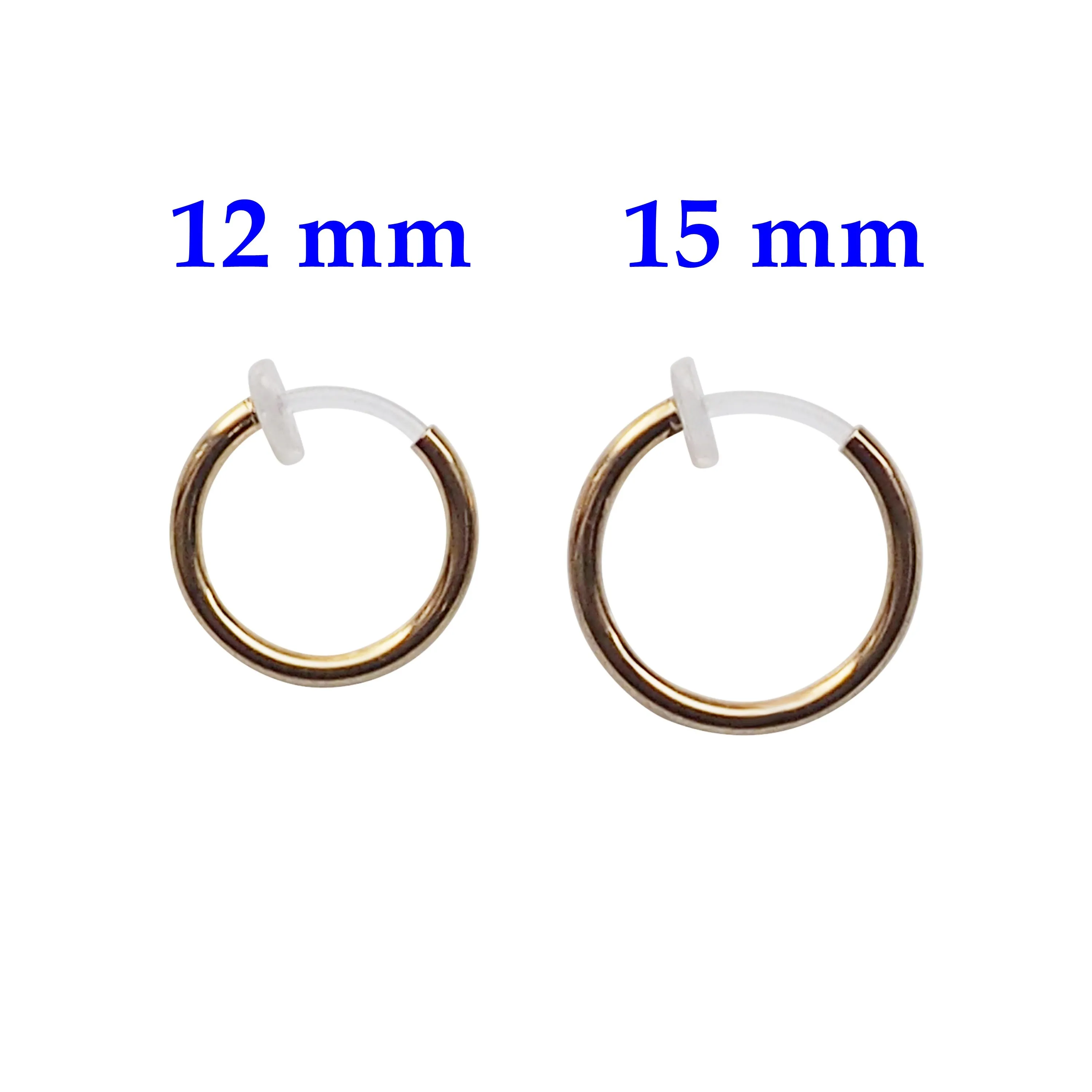 Gold 12mm 15mm Resin Clip On Hoop Earrings