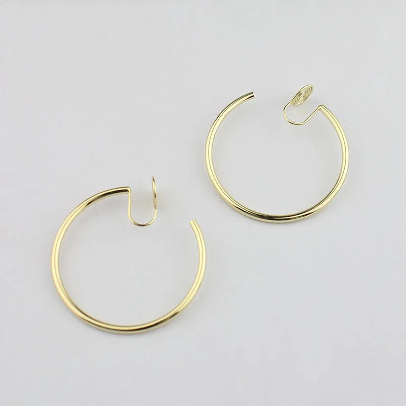 Gold 40mm Hoop Clip Angle Adjustable Spiral Clip On Earrings