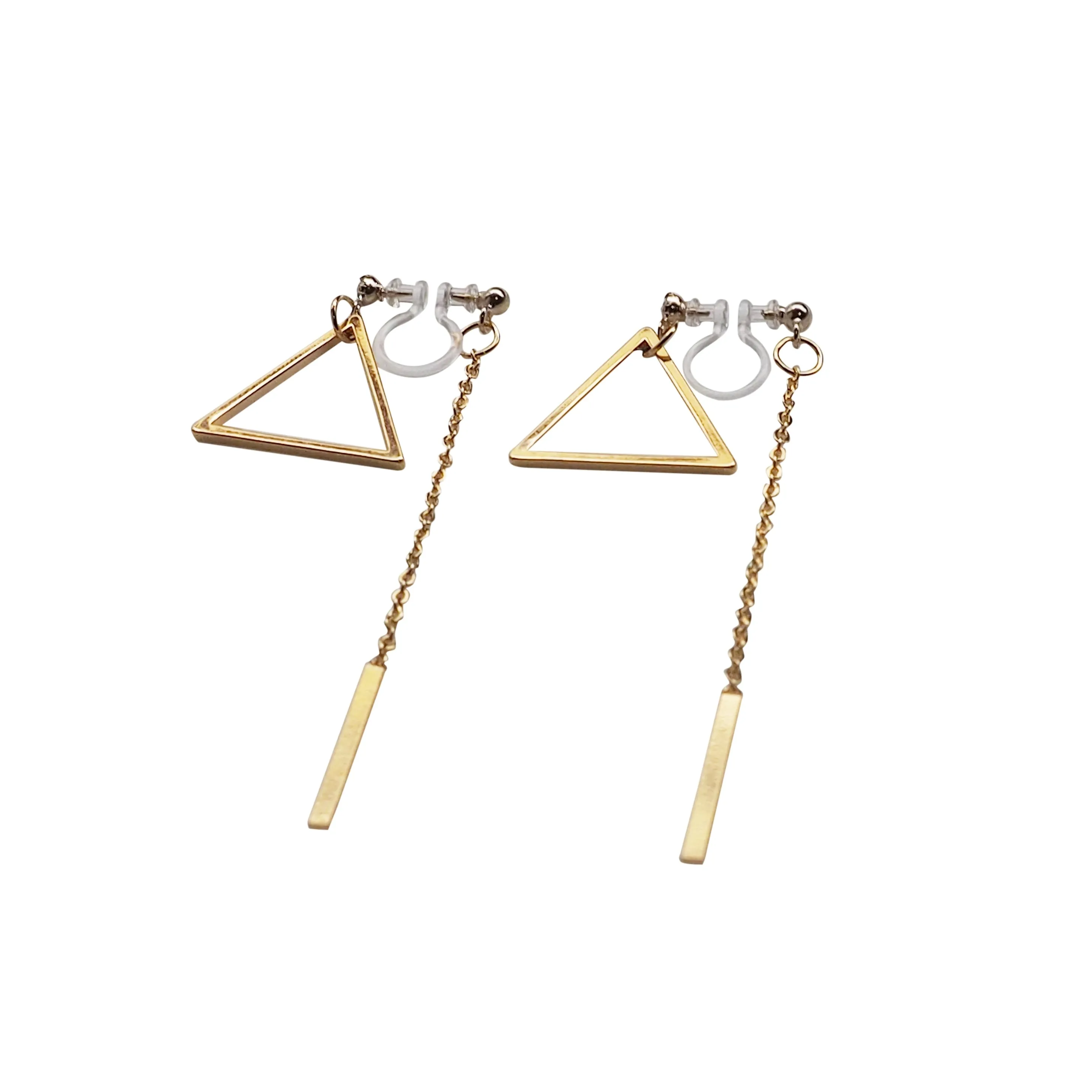 Gold Double-Sided Triangle and Bar Invisible Clip On Earrings