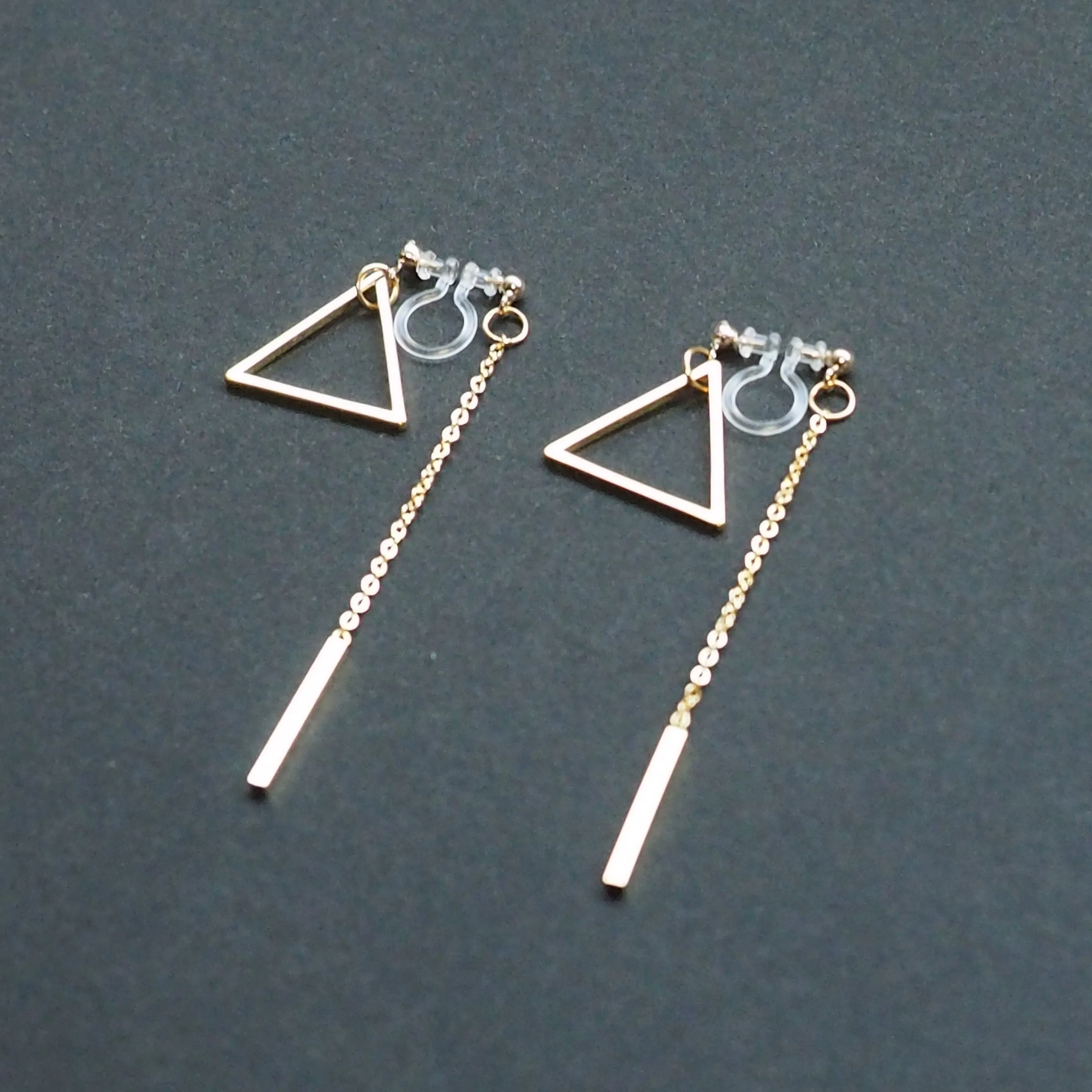 Gold Double-Sided Triangle and Bar Invisible Clip On Earrings