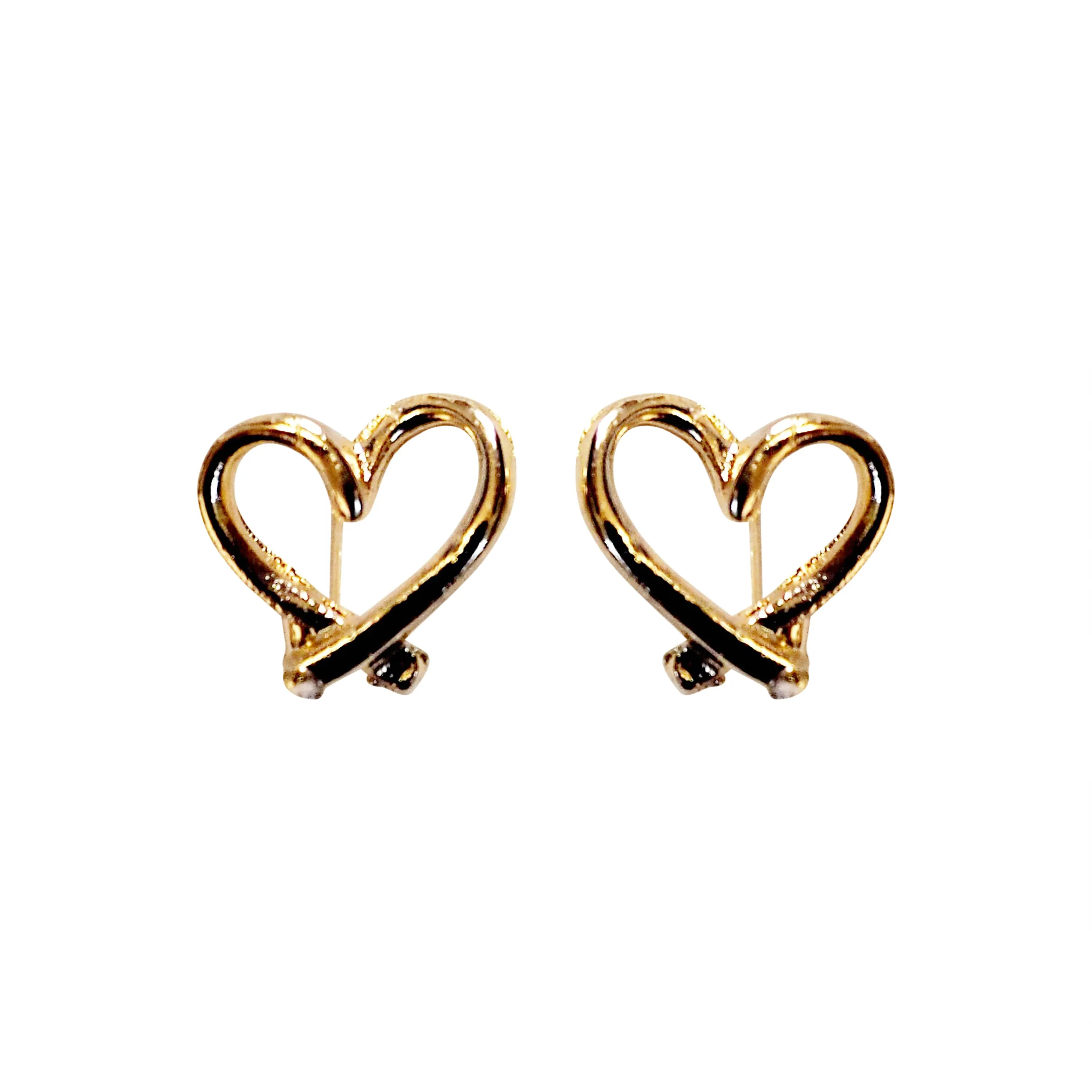 Gold Open Heart Silicon Pad Back Clip On Earrings