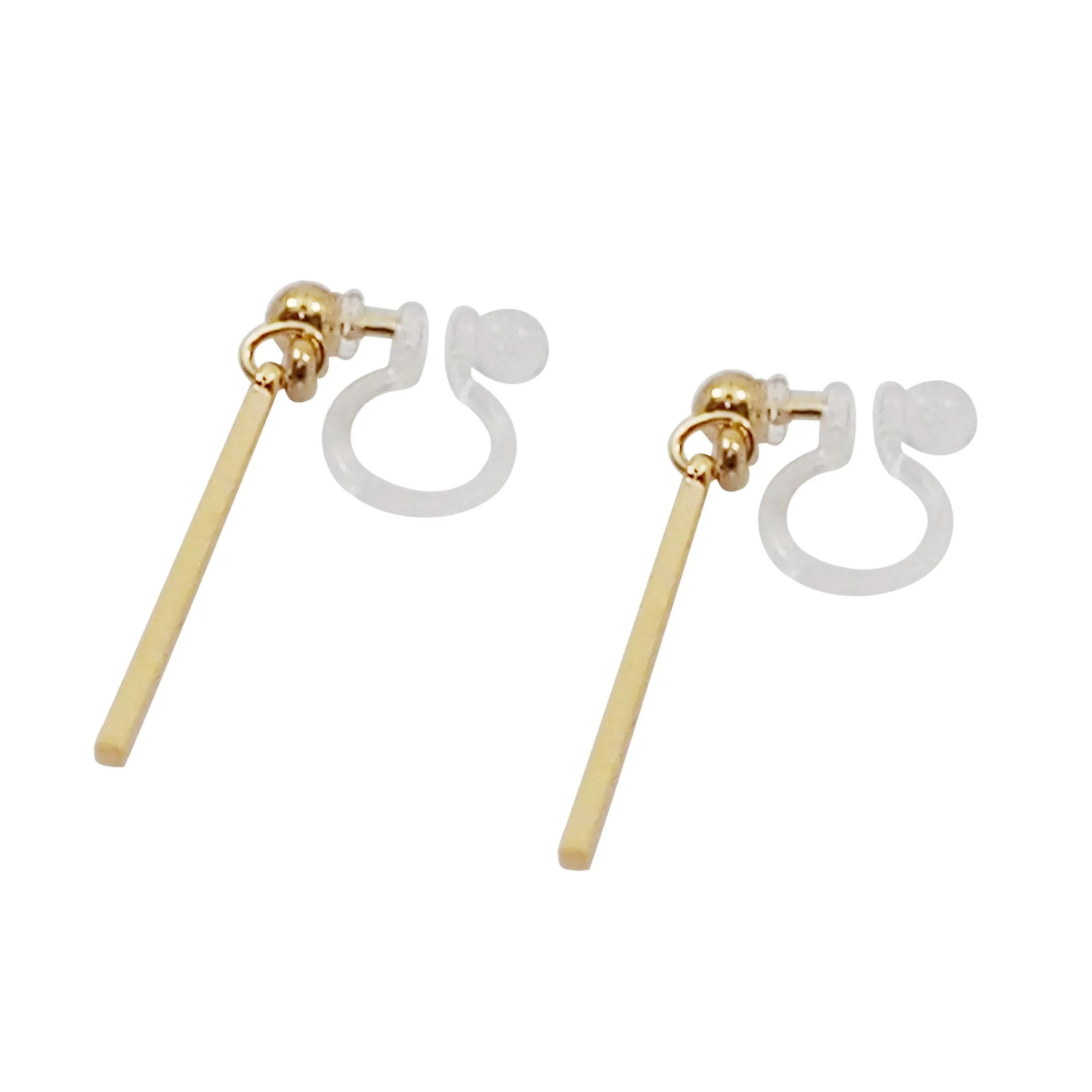 Gold Short Bar Invisible Clip On Earrings