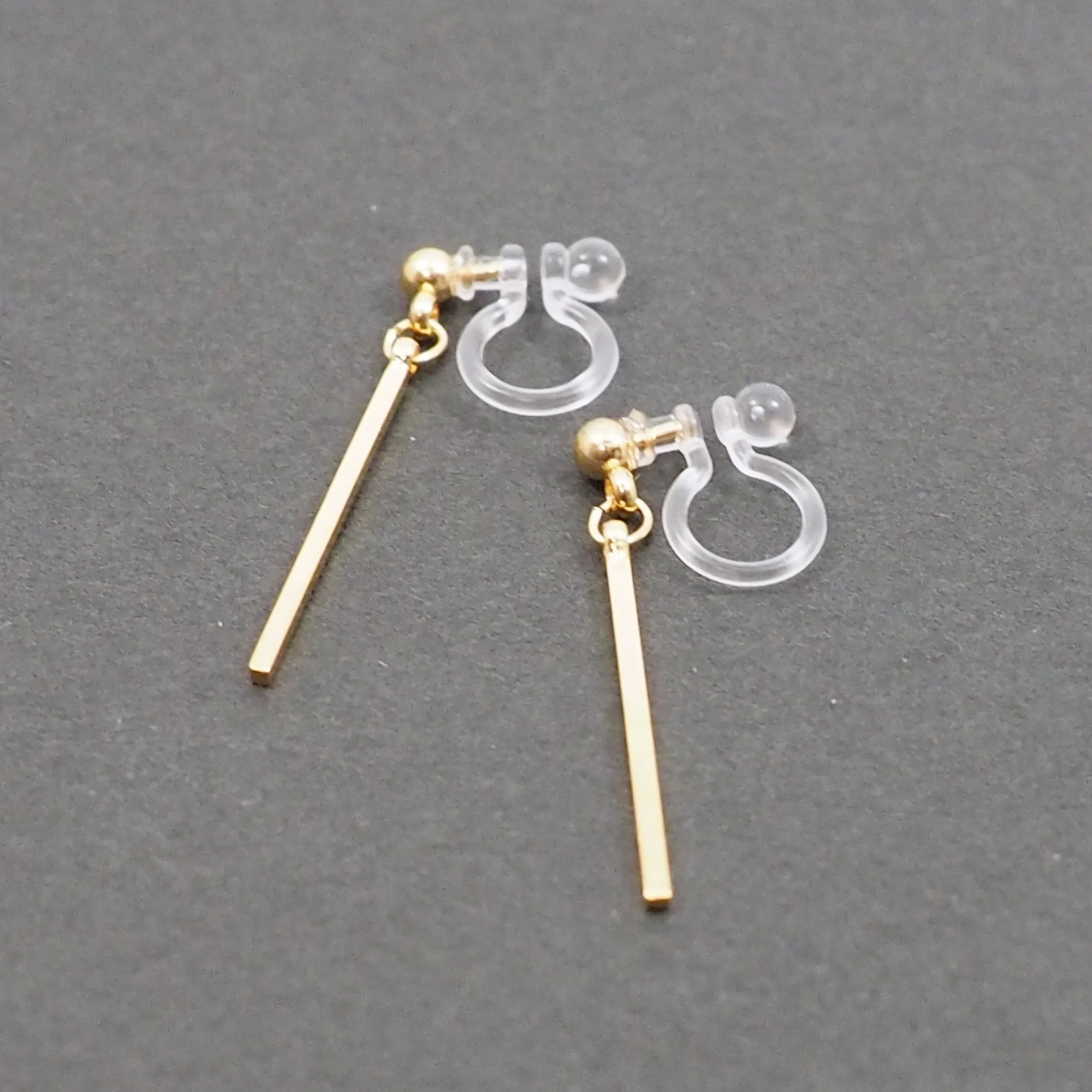 Gold Short Bar Invisible Clip On Earrings